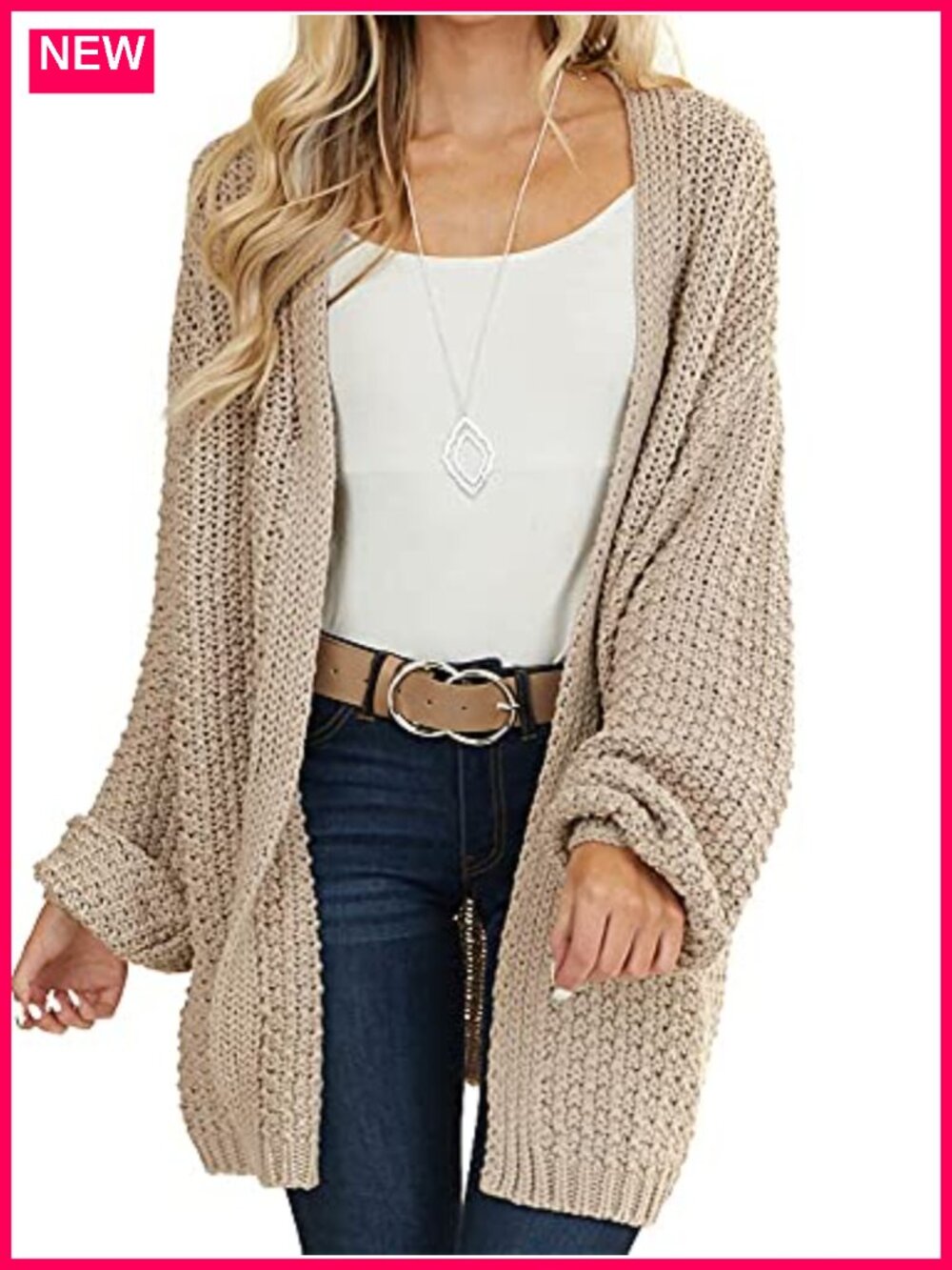 Oversized Open Front Knit Cardigan Long Sleeve Batwing
